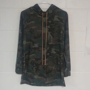 BOMBOM CAMO KANGAROO POCKET PULL OVER, LIGHTWEIGHT, TUNIC LENGTH, HOODIE